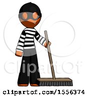 Poster, Art Print Of Orange Thief Man Standing With Industrial Broom