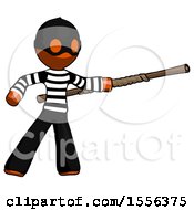 Poster, Art Print Of Orange Thief Man Bo Staff Pointing Right Kung Fu Pose