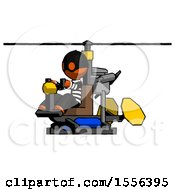 Poster, Art Print Of Orange Thief Man Flying In Gyrocopter Front Side Angle View