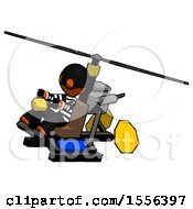 Poster, Art Print Of Orange Thief Man Flying In Gyrocopter Front Side Angle Top View