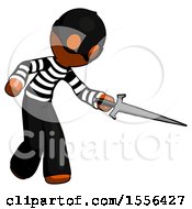 Poster, Art Print Of Orange Thief Man Sword Pose Stabbing Or Jabbing