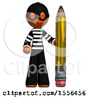 Orange Thief Man With Large Pencil Standing Ready To Write