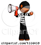 Poster, Art Print Of Orange Thief Man Shouting Into Megaphone Bullhorn Facing Left