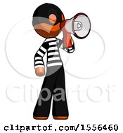 Poster, Art Print Of Orange Thief Man Shouting Into Megaphone Bullhorn Facing Right