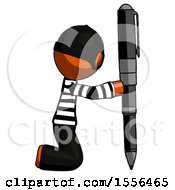 Poster, Art Print Of Orange Thief Man Posing With Giant Pen In Powerful Yet Awkward Manner