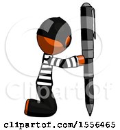 Orange Thief Man Posing With Giant Pen In Powerful Yet Awkward Manner