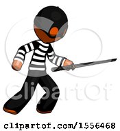 Poster, Art Print Of Orange Thief Man Stabbing With Ninja Sword Katana