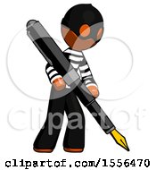 Poster, Art Print Of Orange Thief Man Drawing Or Writing With Large Calligraphy Pen