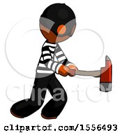 Poster, Art Print Of Orange Thief Man With Ax Hitting Striking Or Chopping