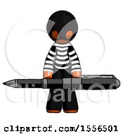 Poster, Art Print Of Orange Thief Man Weightlifting A Giant Pen