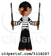 Poster, Art Print Of Orange Thief Man Posing With Two Ninja Sword Katanas Up