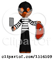 Orange Thief Man Holding Large Steak With Butcher Knife by Leo Blanchette