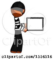 Poster, Art Print Of Orange Thief Man Show Tablet Device Computer To Viewer Blank Area