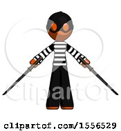 Poster, Art Print Of Orange Thief Man Posing With Two Ninja Sword Katanas