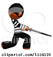 Poster, Art Print Of Orange Thief Man With Ninja Sword Katana Slicing Or Striking Something