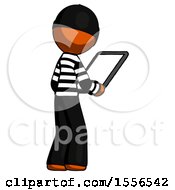 Poster, Art Print Of Orange Thief Man Looking At Tablet Device Computer Facing Away