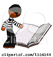 Poster, Art Print Of Orange Thief Man Reading Big Book While Standing Beside It