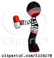 Poster, Art Print Of Red Thief Man Holding Red Pill Walking To Left