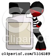 Poster, Art Print Of Red Thief Man Leaning Against Large Medicine Bottle