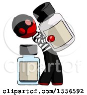 Poster, Art Print Of Red Thief Man Holding Large White Medicine Bottle With Bottle In Background