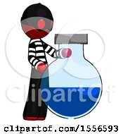 Red Thief Man Standing Beside Large Round Flask Or Beaker