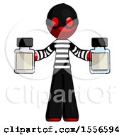 Red Thief Man Holding Two Medicine Bottles