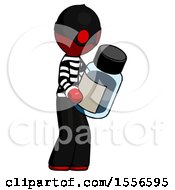 Red Thief Man Holding Glass Medicine Bottle