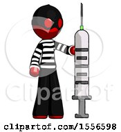Red Thief Man Holding Large Syringe