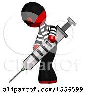 Poster, Art Print Of Red Thief Man Using Syringe Giving Injection