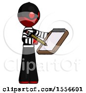 Poster, Art Print Of Red Thief Man Using Clipboard And Pencil