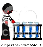 Red Thief Man Using Test Tubes Or Vials On Rack