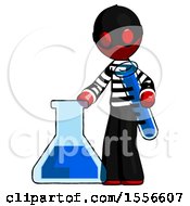 Red Thief Man Holding Test Tube Beside Beaker Or Flask