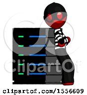 Poster, Art Print Of Red Thief Man Resting Against Server Rack Viewed At Angle