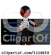Poster, Art Print Of Red Thief Man With Server Racks In Front Of Two Networked Systems