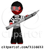 Red Thief Man Holding Large Scalpel