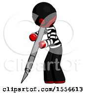 Poster, Art Print Of Red Thief Man Cutting With Large Scalpel