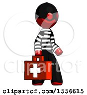 Poster, Art Print Of Red Thief Man Walking With Medical Aid Briefcase To Right
