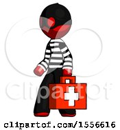 Poster, Art Print Of Red Thief Man Walking With Medical Aid Briefcase To Left
