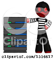 Poster, Art Print Of Red Thief Man With Server Rack Leaning Confidently Against It