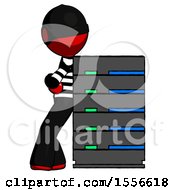 Poster, Art Print Of Red Thief Man Resting Against Server Rack