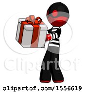 Poster, Art Print Of Red Thief Man Presenting A Present With Large Red Bow On It