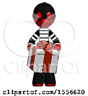 Red Thief Man Gifting Present With Large Bow Front View
