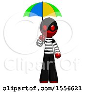 Poster, Art Print Of Red Thief Man Holding Umbrella Rainbow Colored