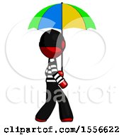Poster, Art Print Of Red Thief Man Walking With Colored Umbrella
