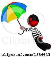 Poster, Art Print Of Red Thief Man Flying With Rainbow Colored Umbrella