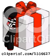 Poster, Art Print Of Red Thief Man Leaning On Gift With Red Bow Angle View