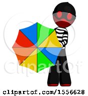 Poster, Art Print Of Red Thief Man Holding Rainbow Umbrella Out To Viewer