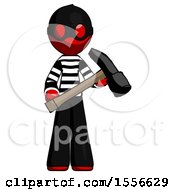 Red Thief Man Holding Hammer Ready To Work