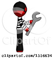 Poster, Art Print Of Red Thief Man Using Wrench Adjusting Something To Right