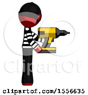 Poster, Art Print Of Red Thief Man Using Drill Drilling Something On Right Side